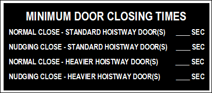  Minimum Door Closing Time Data Plate 